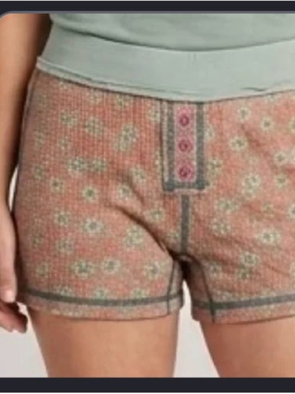 NATURAL LIFE Coral Floral Knit Shorts with Mint Waistband - Picture 4 of 6